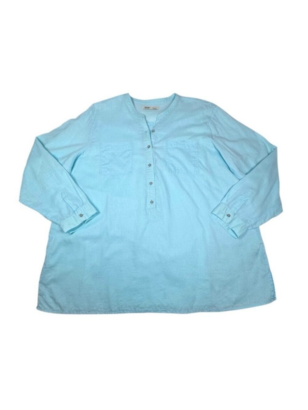 Old Navy Linen Tunic Top Sz 2XL Blue Relaxed Preppy Lagenlook Beach